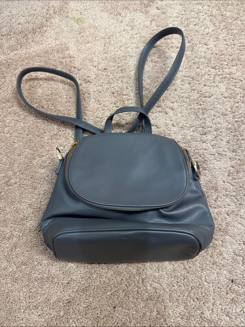 a new day Pebbled Gray Mini Backpack with Gold Hardware